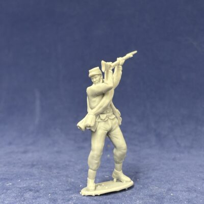 Confederate soldier in kepi attacking with rifle butt