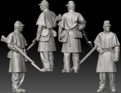 Winter Union Infantry in greatcoat standing waiting