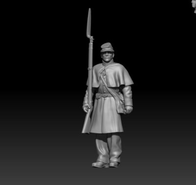 Old Winter Union Infantry in greatcoat standing attention