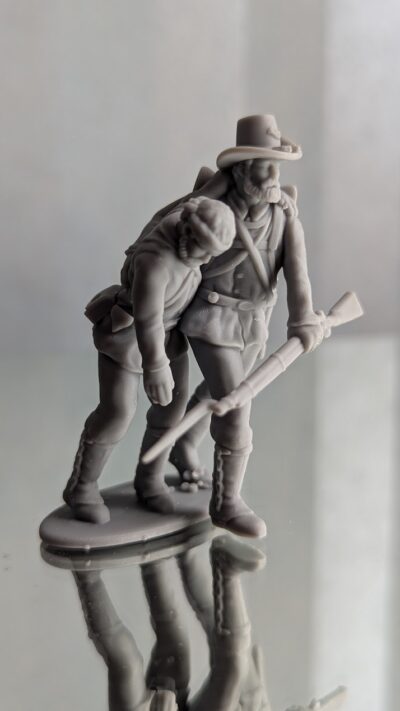 Soldier assisting wounded friend, Hardee Hat and gaiters