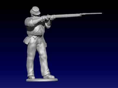 11th NY Fire Zouave in rolled up shirt, aiming