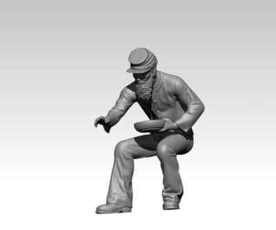 Union soldier sitting reaching for bread