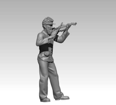 Union soldier playing the fiddle at camp