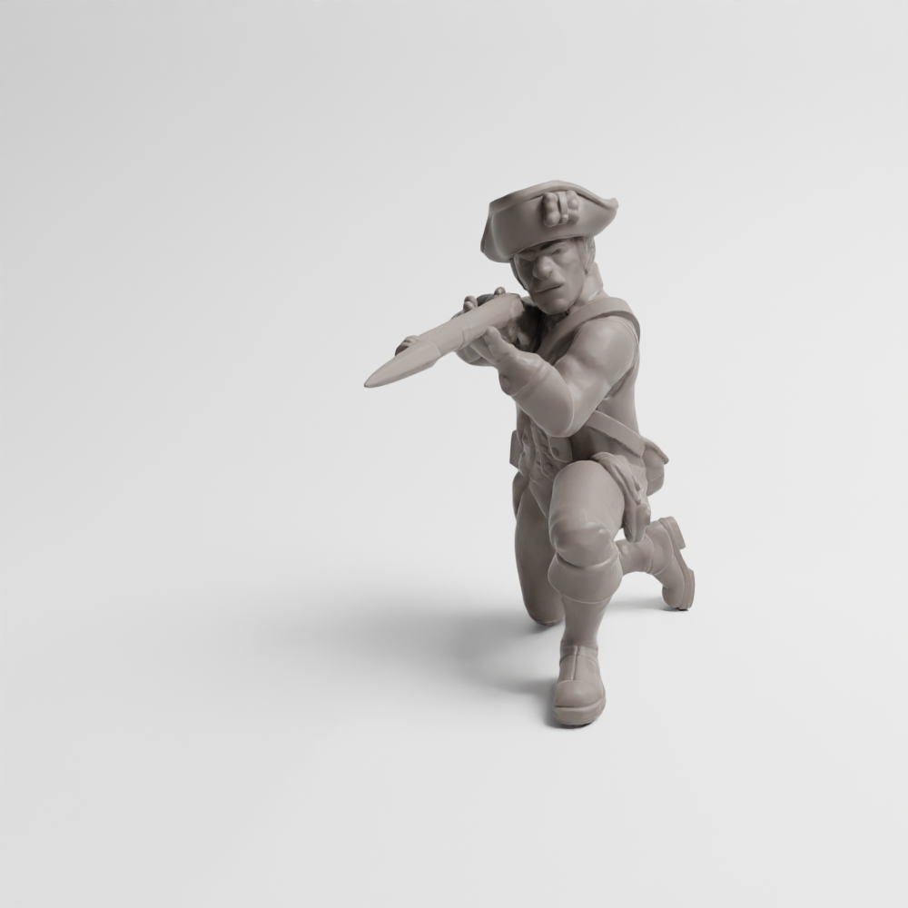 Revolutionary War infantry soldier kneeling v4