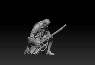 Swedish Carolean rifle soldier kneeing preparing - early 1700s,