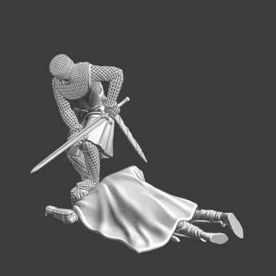 Crusader Cleaning His Blade