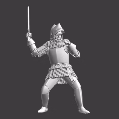 Late medieval knight swinging his sword