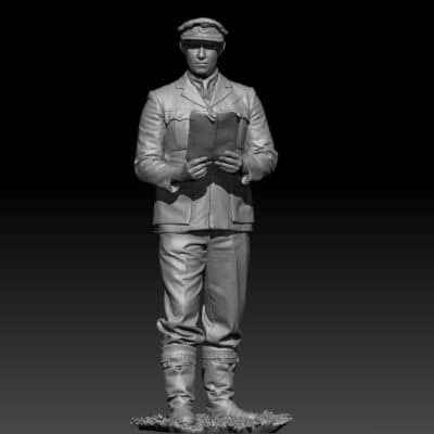 British WW2 army pilot in uniform, reading map