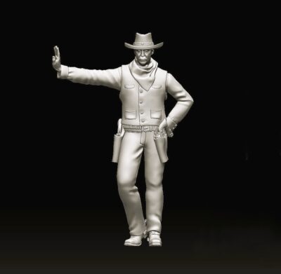 Cowboy leaning hand on wall