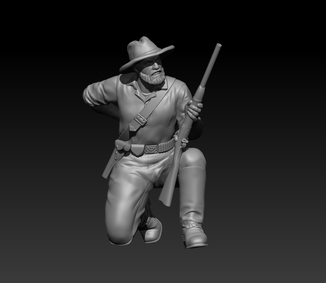 Dismounted 7th Cavalry, kneeling loading carbine