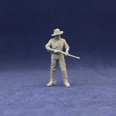 Dismounted 7th Cavalry standing with carbine at the ready