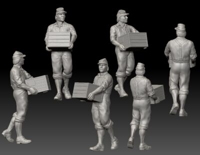 Civil war soldier carrying crate