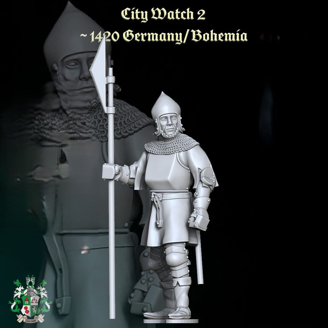 German Bohemian City Watchman Halberd 1420 v2 with Bascinet