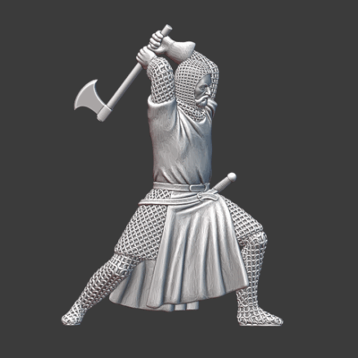 Medieval Crusader Knight fighting with axe
