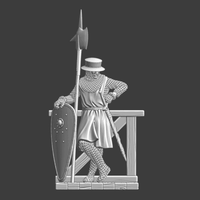 Medieval foot soldier resting