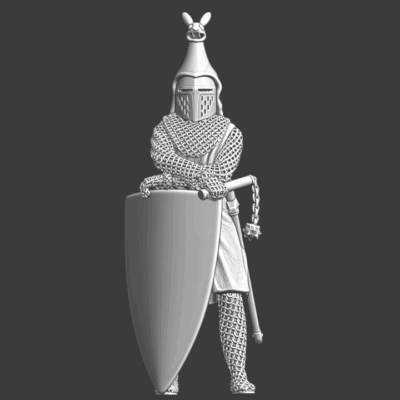 Medieval knight with flail and crested helmet
