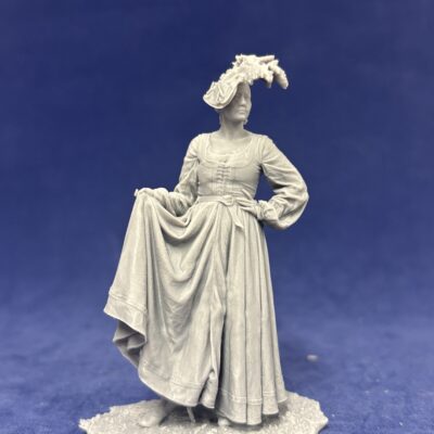 Renaissance woman holding up dress