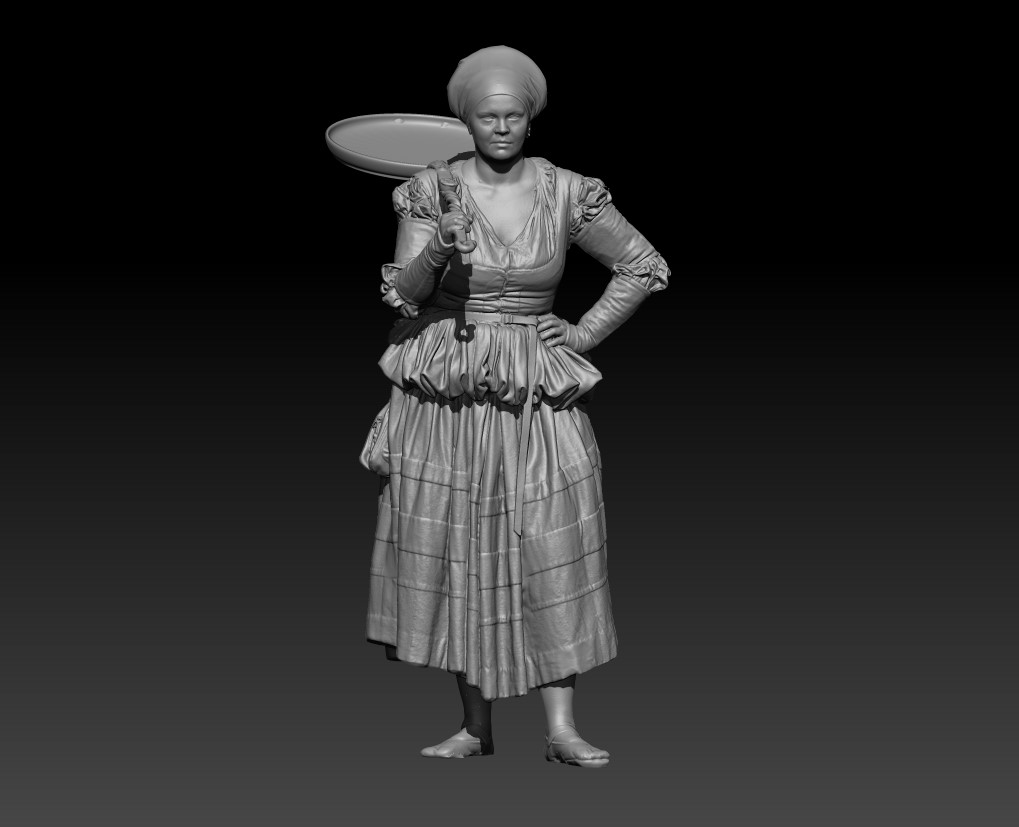 Landsknecht frau with pan over shoulder