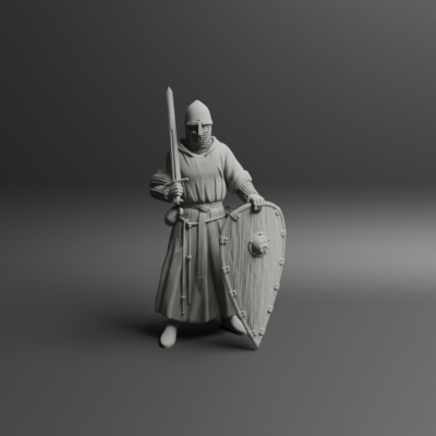 Teutonic knight sword on shoulder