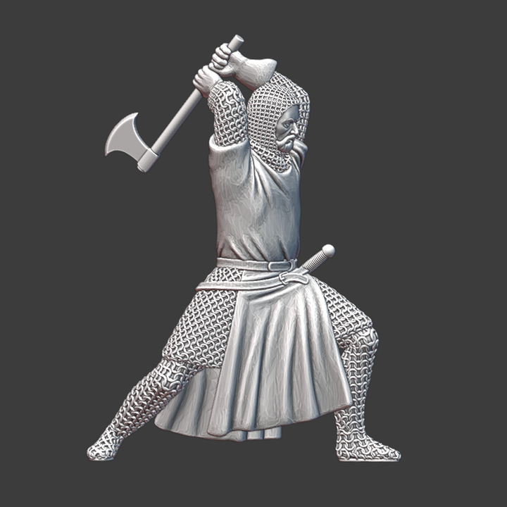 Medieval Crusader Knight fighting with axe