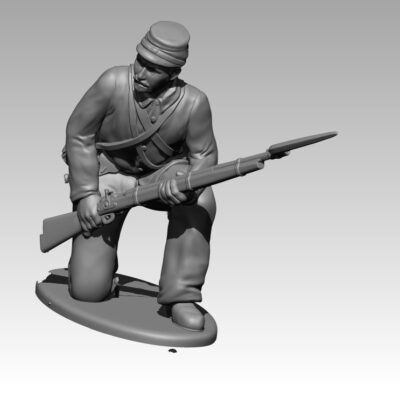 Civil war soldier kneeling, in kepi