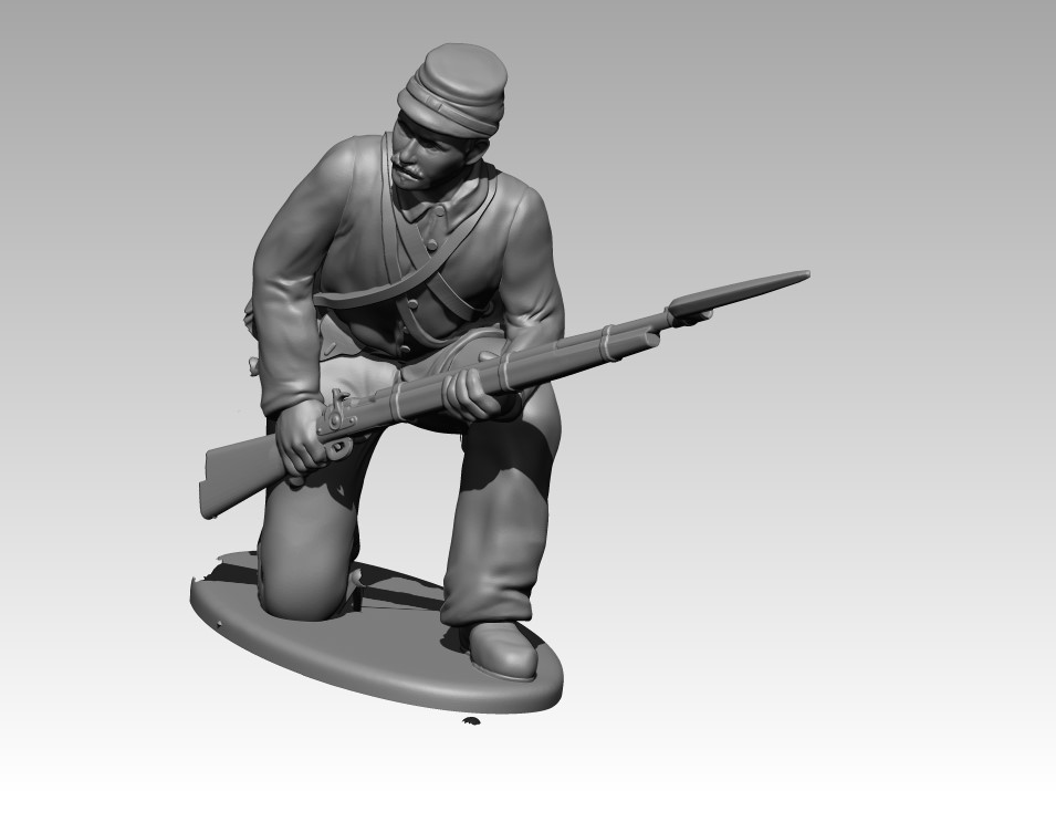 Civil war soldier kneeling, in kepi