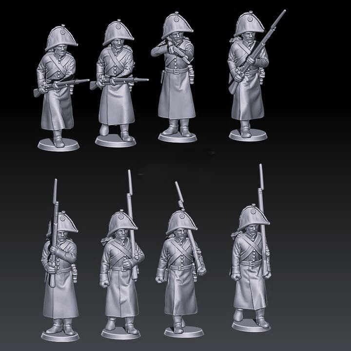 napoleonic russian musketeers with bicorne and greatcoats 1805-07 set 1