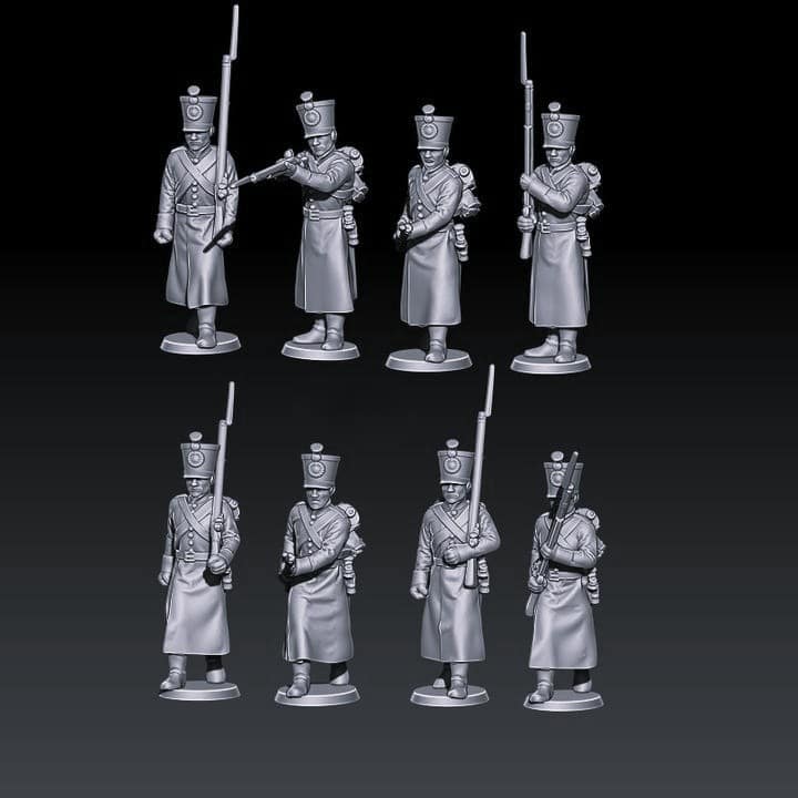 napoleonic russian musketeers with shako and greatcoats 1805-07 set 1