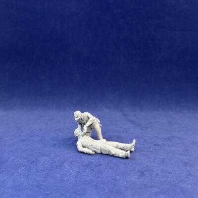 Civil war Union soldier helping injured comrade with a drink
