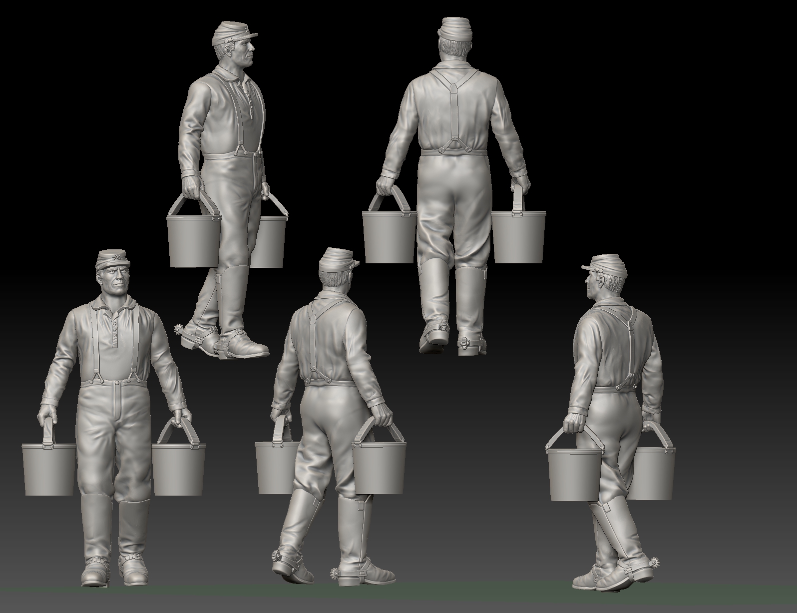 Civil war soldier carrying buckets