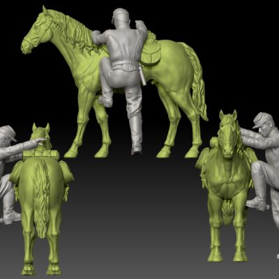 Civil war Union cavalry soldier getting on horse