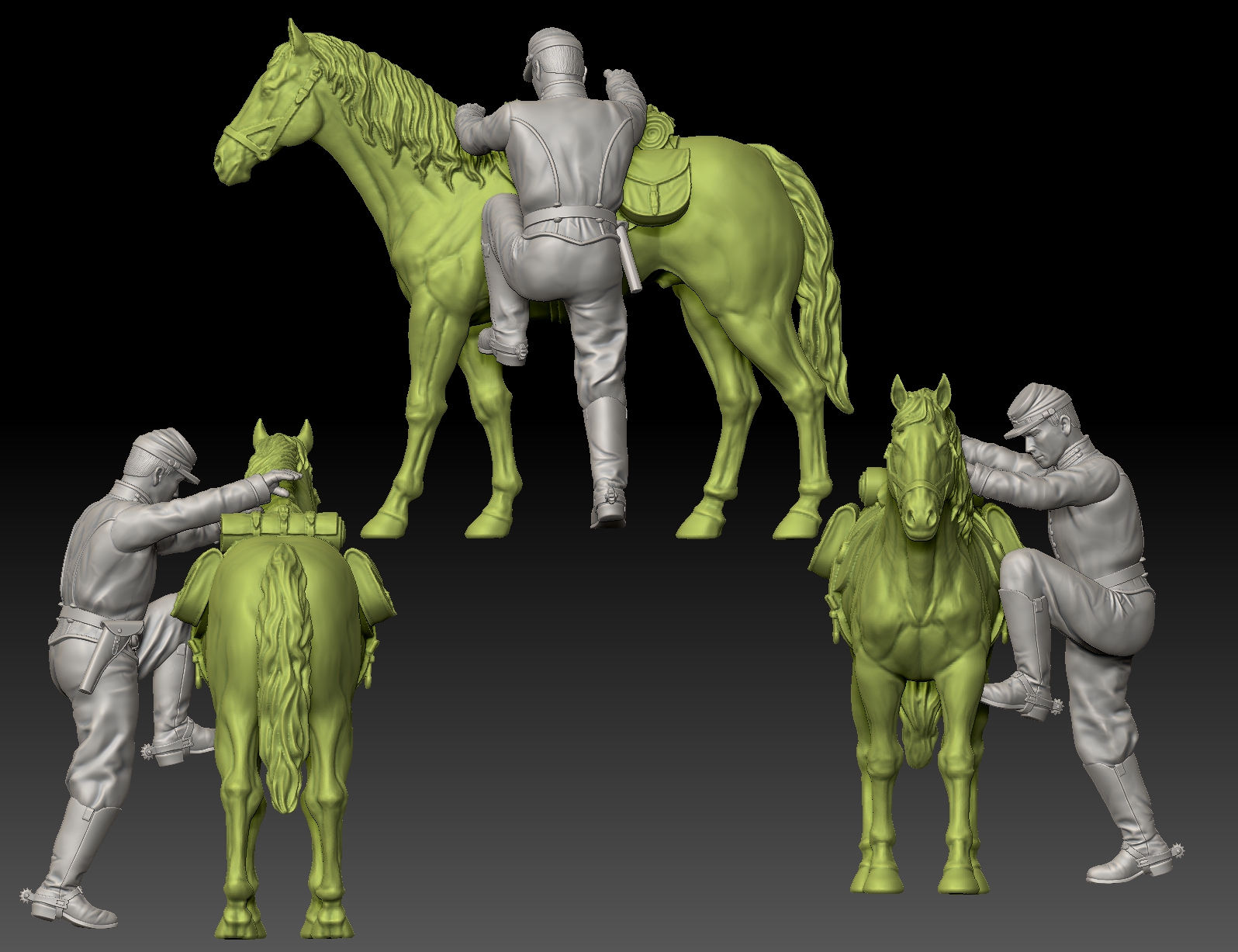 Civil war Union cavalry soldier getting on horse