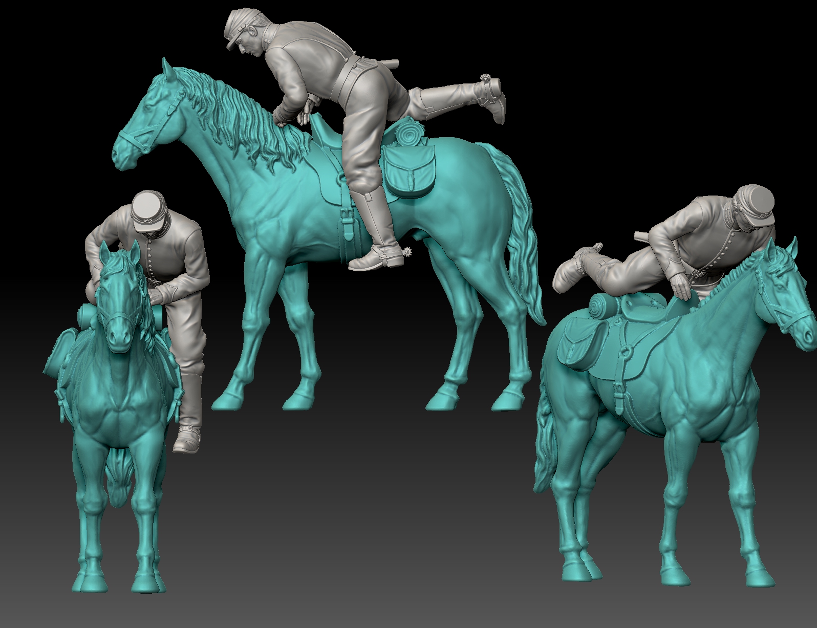 Civil war Union cavalry soldier getting off horse