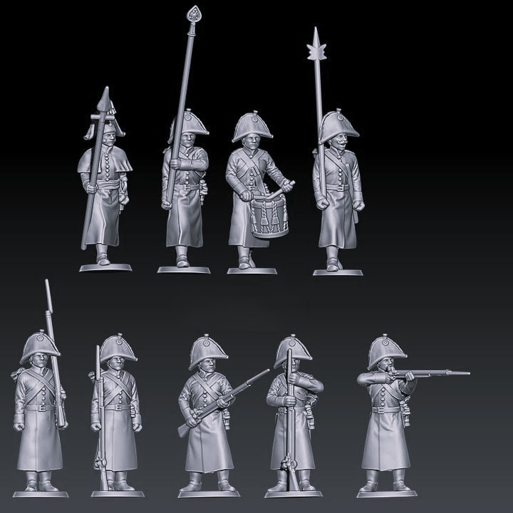 napoleonic russian musketeers with bicorne and greatcoats 1805-07 set 2