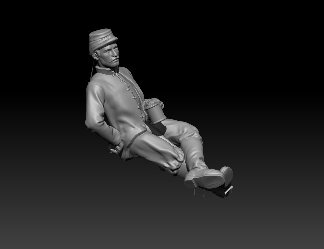 Civil war cavalry soldier resting with coffee