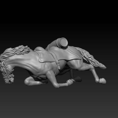 Napoleonic Horse casualty pose 1, round portmanteau, no sheepskin, pointy shabraque