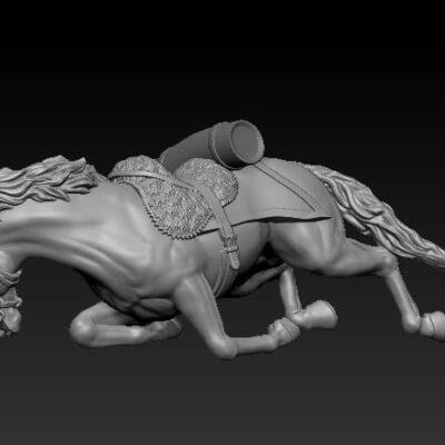 Napoleonic Horse casualty pose 1, round portmanteau, pointy shabraque