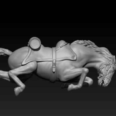 Napoleonic Horse casualty pose 1 v2, round portmanteau, pointy shabraque, no sheepskin
