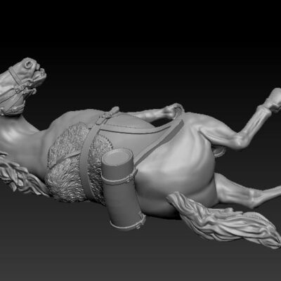 Napoleonic Horse casualty pose 2 on ground, round portmanteau, pointy shabraque