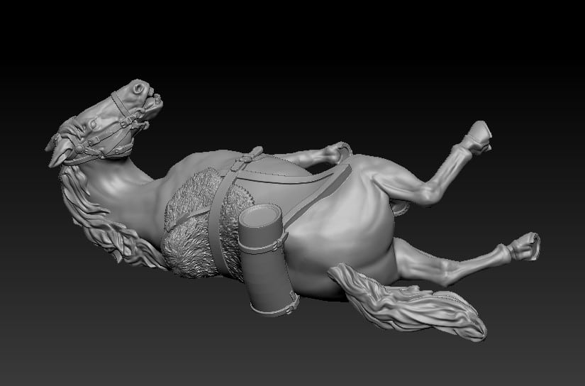 Napoleonic Horse casualty pose 2 on ground, round portmanteau, pointy shabraque