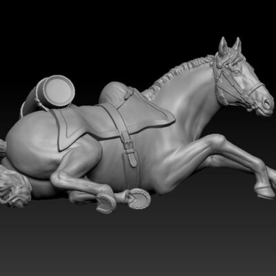 Napoleonic Horse casualty pose 3, round portmanteau, pointy shabraque, no sheepskin