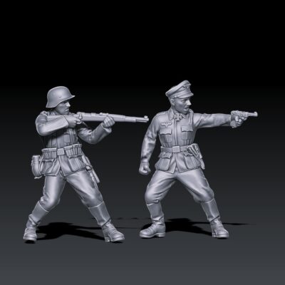German WW2 early war infantry firing in field caps scene 2