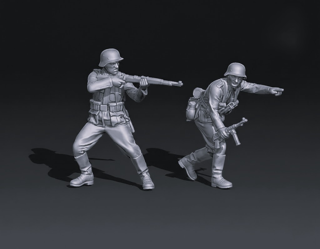 German WW2 early war infantry firing scene