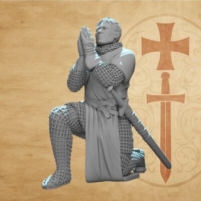 Crusader Knight Praying with Blessed Sword