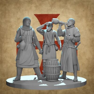 Medieval Camp Life Soldiers Drinking Scene
