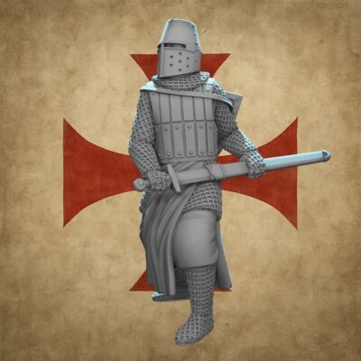 Medieval Crusader Knight Drawing Sword Great Helm Warrior
