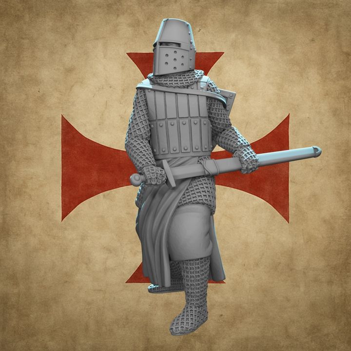 Medieval Crusader Knight Drawing Sword Great Helm Warrior