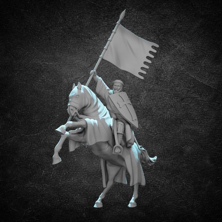 Mounted Medieval Crusader Knight with Order Banner