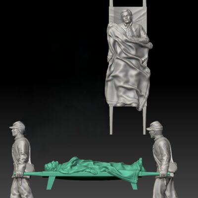 Union soldiers carrying wounded on stretcher