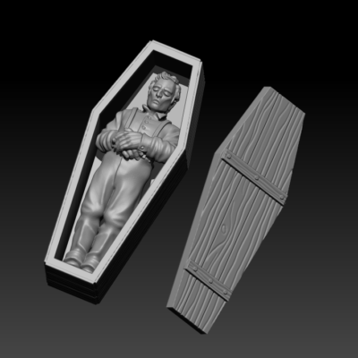 Coffin with body and separate lid